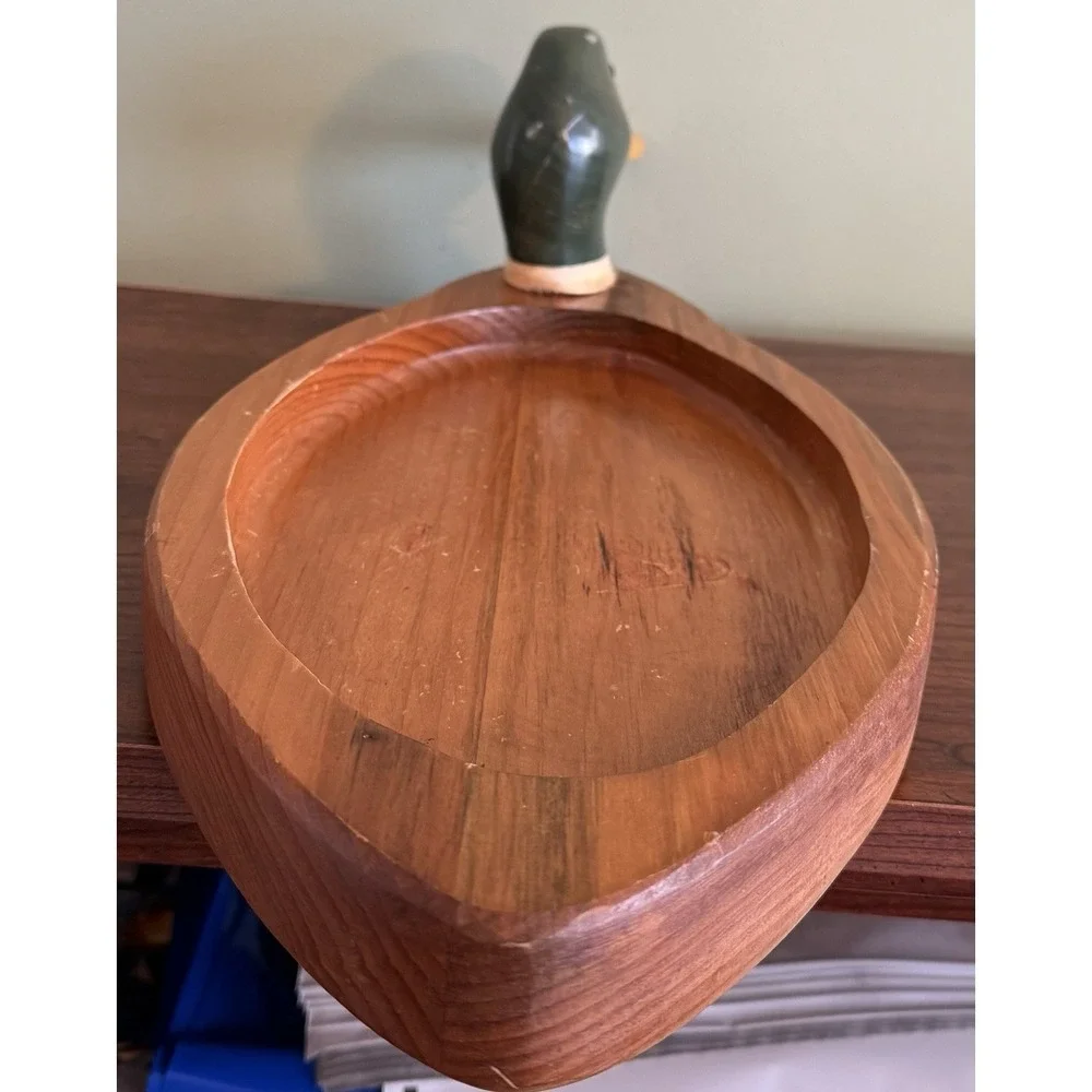 Vintage HandCarved & Painted Wooden Mallard Duck Decoy Catchall Tray Bowl 19.5